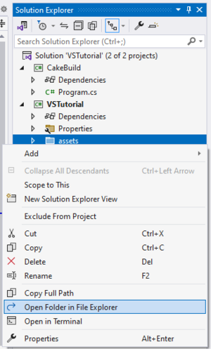 VisualStudioOpenAssetsFolderInExplorer.png