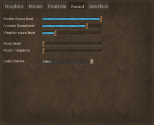 the fifth tab of several at the top is selected, displaying a few options for the game's sounds