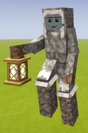 A player wearing the fur set and holding a lantern