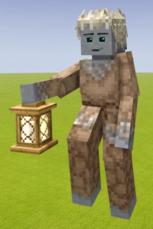 A player wearing the rawhide set and holding a lantern