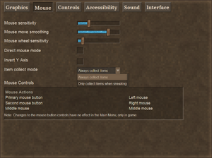 the second tab of several at the top is selected, displaying an array of options for the game's mouse features
